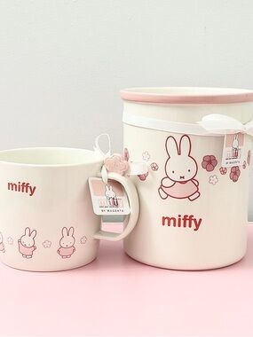 miffy Pink and White Ceramic Mug with Matching Utensils Holder